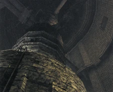 Looking up towards the top of the elevator.