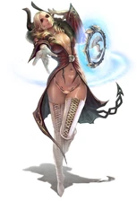 A female castanic sorcerer.