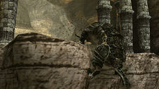 The 11th colossus falling off the ledge.