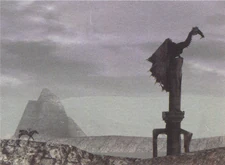 Roc perched on its tower, resembling the 5th colossus at the start of its battle.