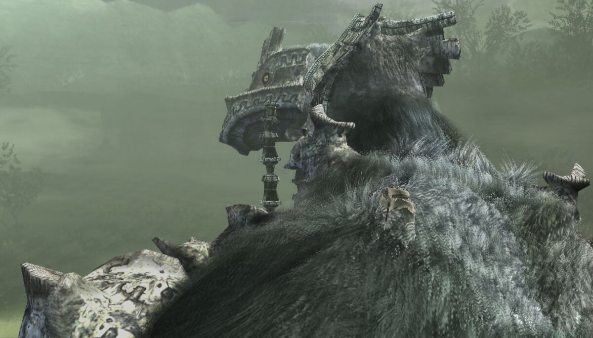 colossus from shadow of the colossus with a white fur