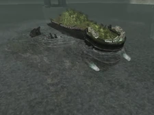 The 12th colossus standing in the center of the lake in the Preview version. The center had a large indentation in the lake floor which made the colossus mostly submerged underwater.