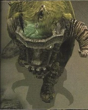 Early 2nd colossus from a top view perspective. Notice how the shadow still has the two horns from its first design.