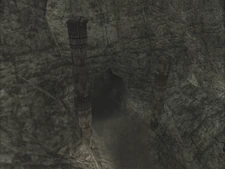 Taller pillars, now aligned at the entrance to the cave leading to the Ruins.