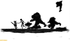 Sketch of shadows chasing Ico and Yorda.[7]