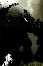 Sotc-art-card1.jpg (83 KB) Art card of the 1st colossus from the special edition of Shadow of the Colossus.