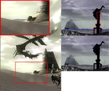 The pillar behind a rock in a screenshot of the 13th colossus compared to a picture of Roc. First noticed by Jaikhay.