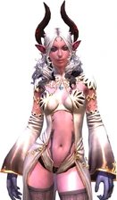 A castanic female outfitted in cloth.