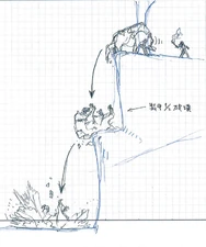 Development sketch of the 11th colossus falling into the lake. Year of creation: 2003~2004.