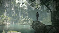 Wide shot of the oasis in the remake.