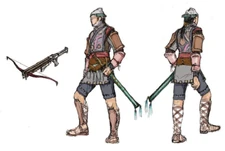Concept art of one of the guards and his crossbow, from World of Fumito Ueda.