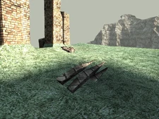 Steps near the brick archway.