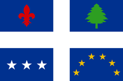 The flag of the DEC, where Eastriver, New York is located. The sixth gold star in the arch represents Eastriver.