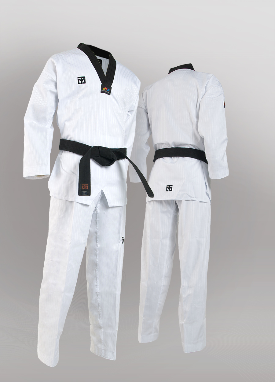 Mooto Taekwondo BS4 Dan DoBok Korea WTF White V-Neck TKD Uniforms for Poomsae & Training with Free TKD Patch 0 to 7 