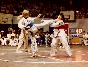 Marcia Hall, left, at the World Taekwondo Invitational Championships held in Taiwan in 1979.