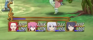 Die TP als blaue Leiste unter der Energie, neben dem Figurenbild des jeweiligen Charakters (Tales of Symphonia)