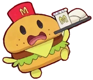 Holding a tray with a drink and a burger