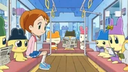 Mametchi and Tanpopo inside a Mame Bus