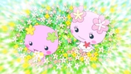 Mamavioletchi and Violetchi picking flowers, from Tamagotchi: Happiest Story in the Universe!