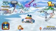 Mametchi racing in his Special Kart on Snow Panic.