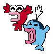 Tamagotch Channel art of Kujiratchi and Kingyotchi