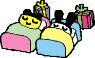 Sleeping in bed next to Mametchi