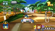 Mametchi racing in his Special Kart on Mario Beach.