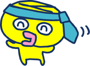 A "happy" Necktietchi with his tie around his head, implying he is drunk