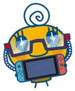 Memetchi holding a Nintendo Switch