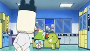 Several scientists in a room in the Mamemame Laboratory, from Tamagotchi: The Movie