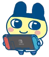 Mametchi holding a Nintendo Switch