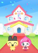 Mametchi and Himespetchi in front of a marriage chapel in LINE de Hakken!! Tamagotchi