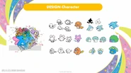 Conceptual designs of Irukatchi and other characters shown at the SDCC 2025 Tamagotchi panel