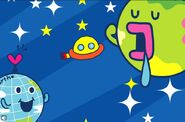 A UFO going to Tamagotchi Planet, from Tamatown V4