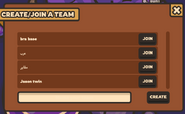The interface after clicking the team button.