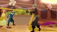 Skull Ruffian grabs Rapunzel's hair