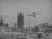 A Dalek saucer over  during the 