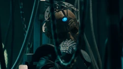 Davros greets the Doctor.