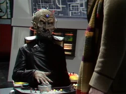 Davros shows the Doctor the control he will use to detonate the Daleks.