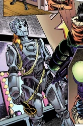 Doom is faced with the Cyber-converted Polly Church, still holding her hairbrush.