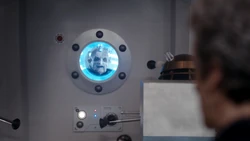 Davros appears to the Twelfth Doctor on a screen in Dalek High Command.