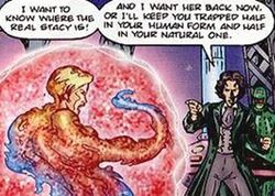 The Doctor confronts an infiltrator. (COMIC: Coda [+]Gary Russell, Radio Times comic stories (BBC Magazines, 1997).)