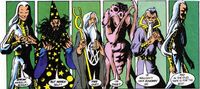 Merlin the Wise shows  his numerous incarnations. (:  [+]Alan Moore, Captain Britain crossovers (Marvel UK, 1983)