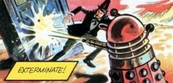 Attacked by an Asymmetrical Dalek on Zaos. (PROSE: Daleks Invade Zaos [+]1967.)