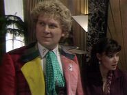 Sixth Doctor and Peri inside Tranquil Repose