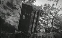 The TARDIS teeters on the edge a cliff in Rome. (TV: The Romans [+]Dennis Spooner, Doctor Who season 2 (BBC1, 1965).)