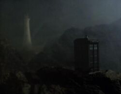 Fog surrounds Fang Rock. (TV: Horror of Fang Rock [+]Terrance Dicks, Doctor Who season 15 (BBC1, 1977).)