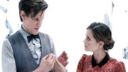 Eleventh Doctor and Clara heart of the TARDIS midshot Journey to the Centre of the TARDIS