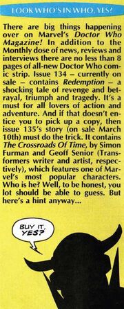 Advertisement of the story in Transformers UK #154.