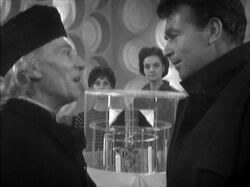 The Doctor and Ian face off in the TARDIS. (TV: "The Cave of Skulls")